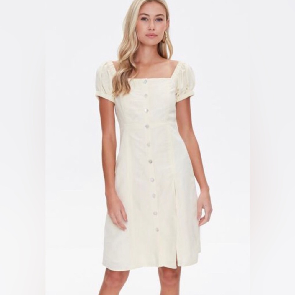 Forever 21 Square neck linen button midi summer dress